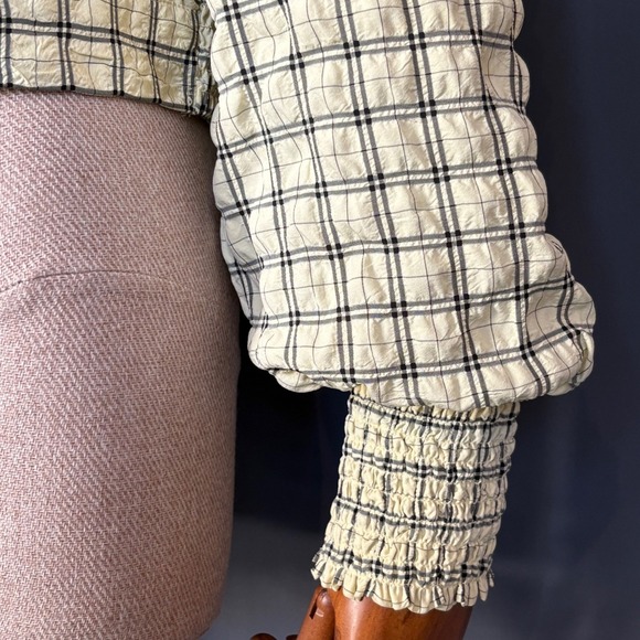 New Women's Scotch & Soda Seerscucker Ruched Blouse | Size L | Yellow Plaid Boho - Picture 6 of 10